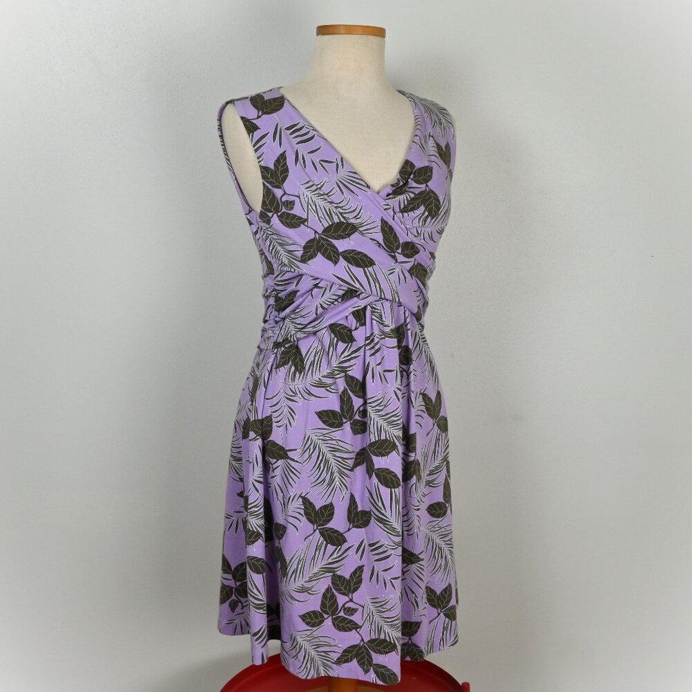 Lands End Floral Boho Pima Cotton Vacay Faux Wrap Ruffled Purple A-Line Dress S